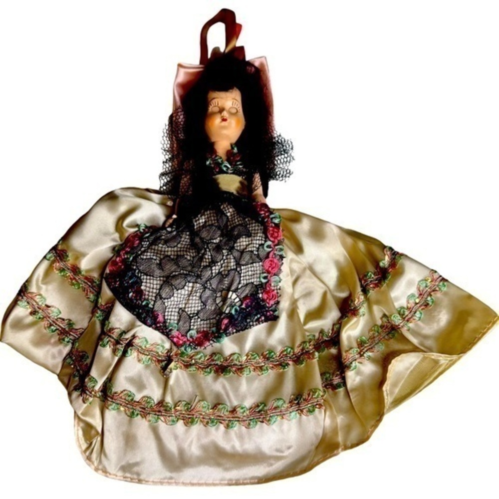 Vintage Marcie Doll – 12” Southern Belle Style – Black Hair, Satin & Lace Dress